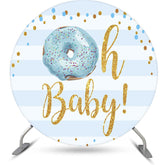Lofaris Oh Baby Donut Stripe Round Gender Reveal Backdrop